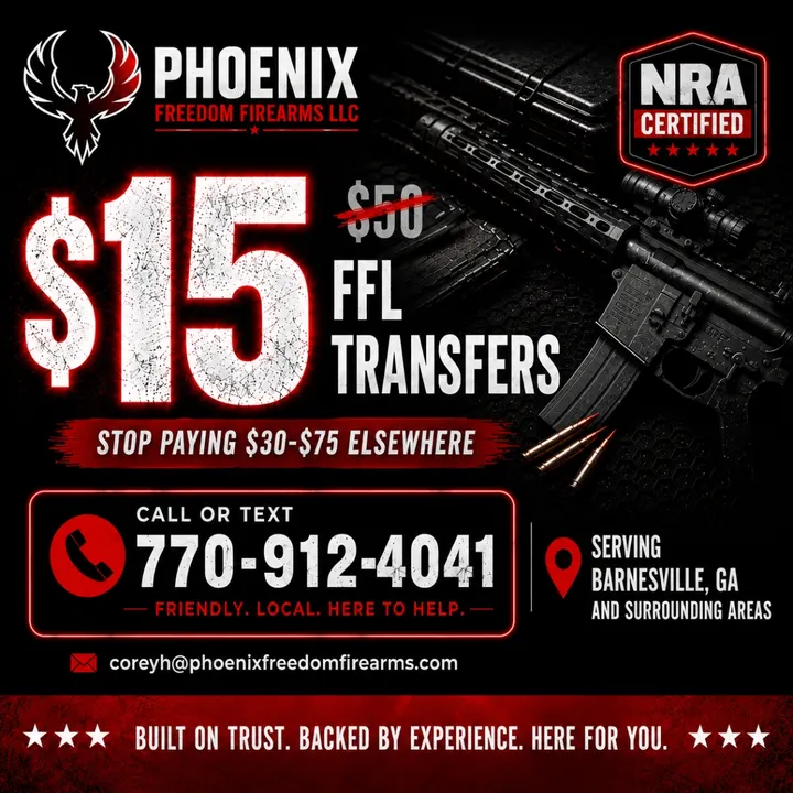 Phoenix Freedom Firearms ad creative: $15 FFL transfers vs $30–$75 elsewhere