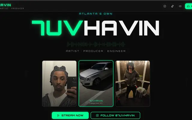7UVHAVIN artist, producer & engineer website homepage, designed and built by CEO Turbo