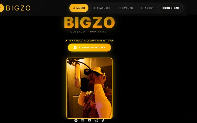 BIGZO hip-hop artist website homepage, designed and built by CEO Turbo