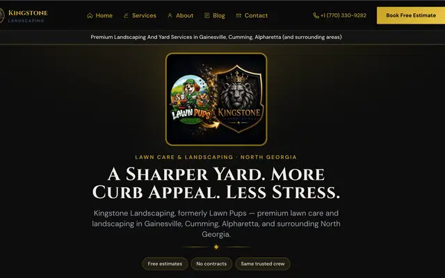 Kingstone Landscaping lawn care & landscaping website homepage, designed and built by CEO Turbo