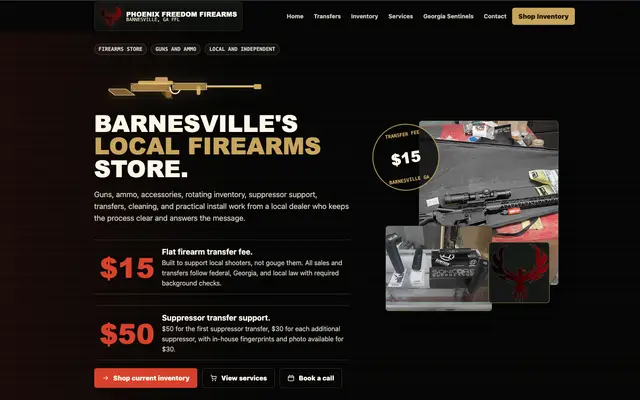 Phoenix Freedom Firearms firearms store & ffl transfers website homepage, designed and built by CEO Turbo