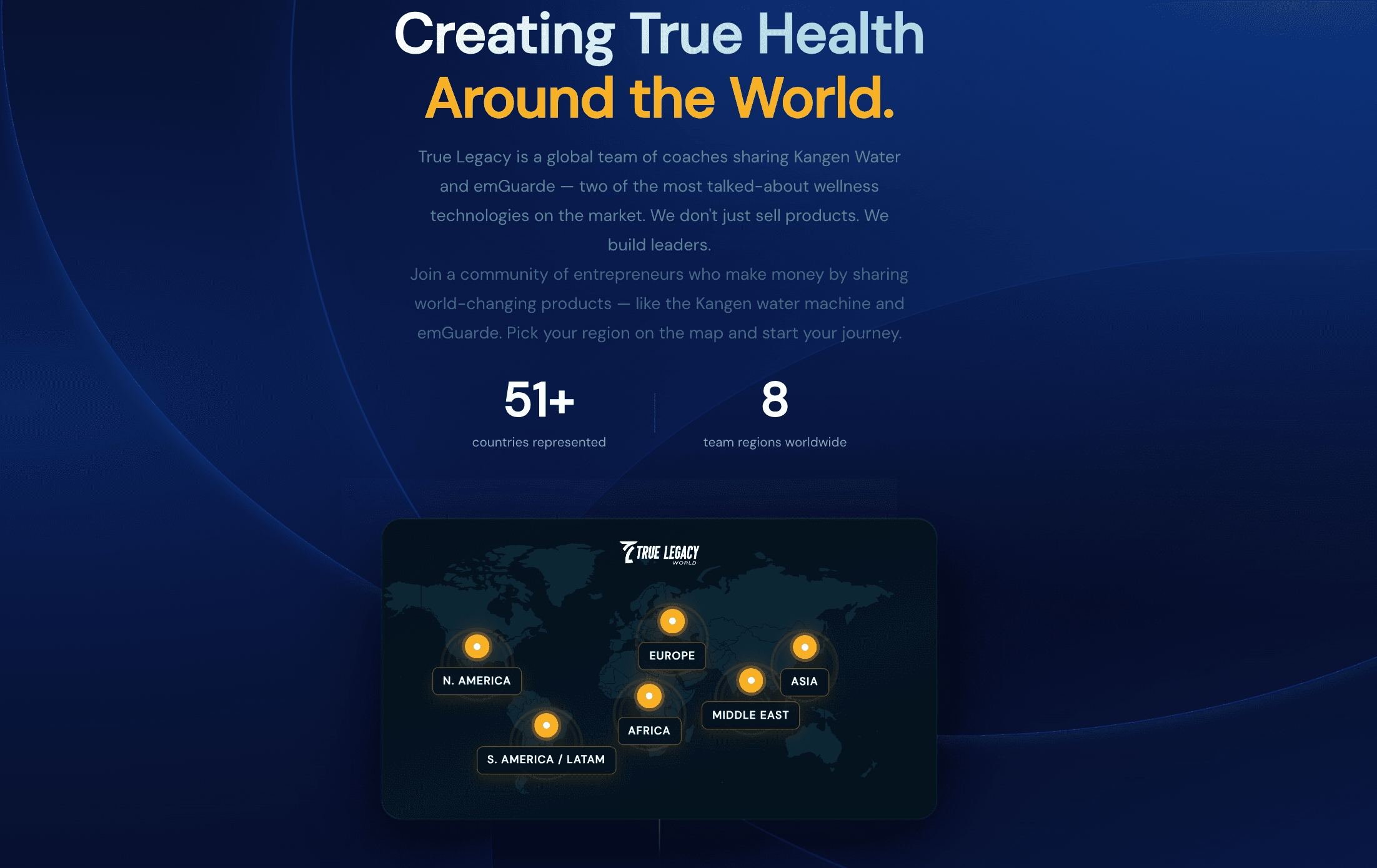Global health mission website with deep blue brand presentation