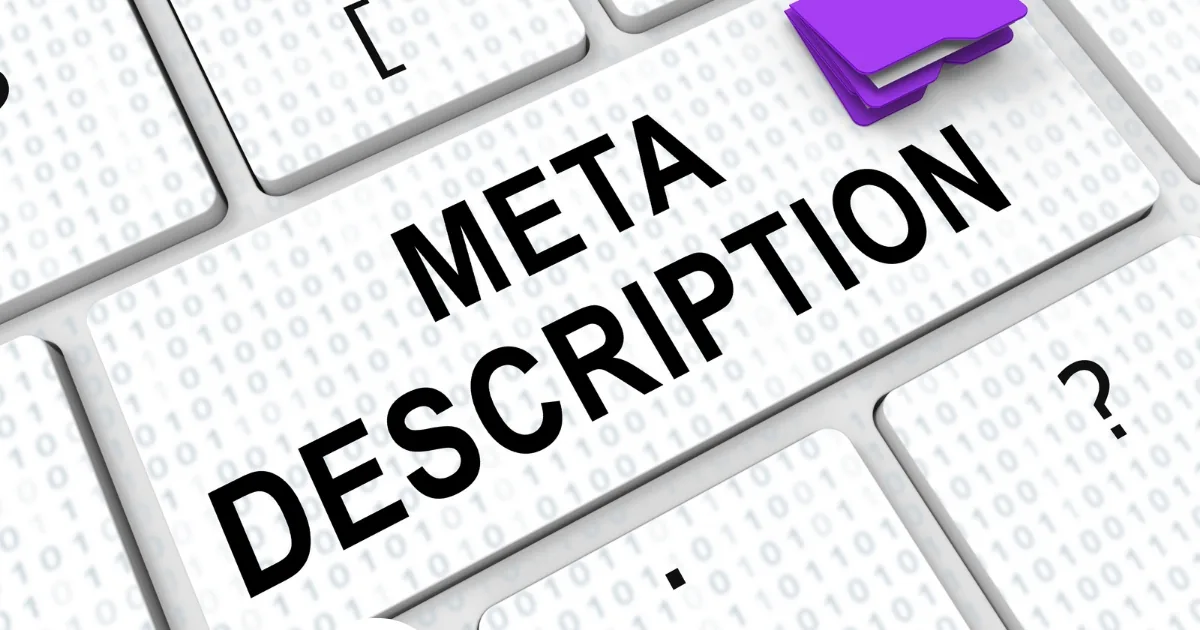 Keyboard key labeled meta description for webpage search-result copy