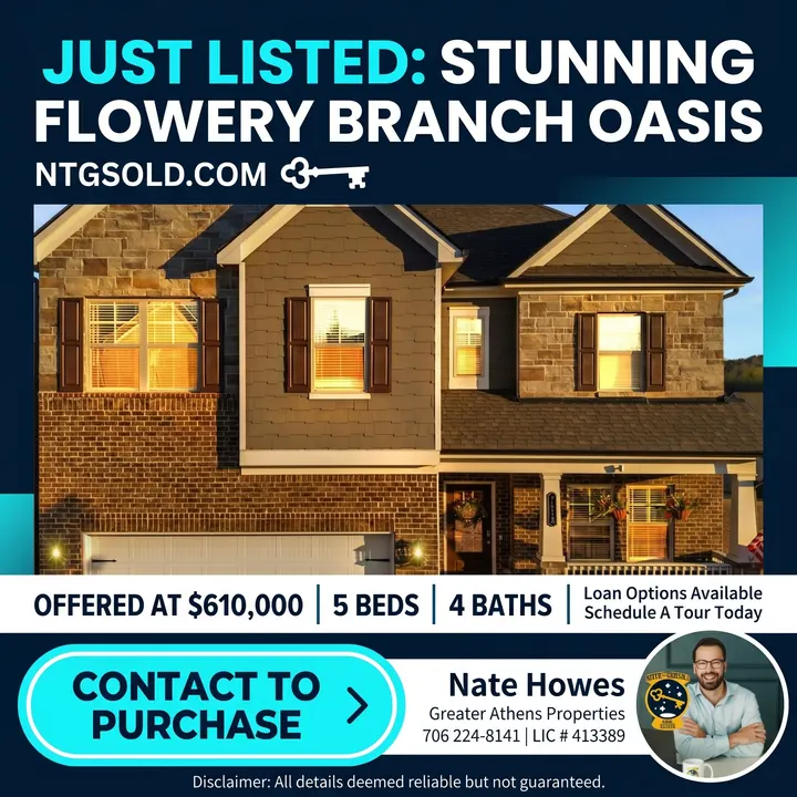 NTG Sold ad creative: Just listed: Flowery Branch oasis