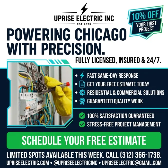 Uprise Electric ad creative: Powering Chicago with precision — 10% off