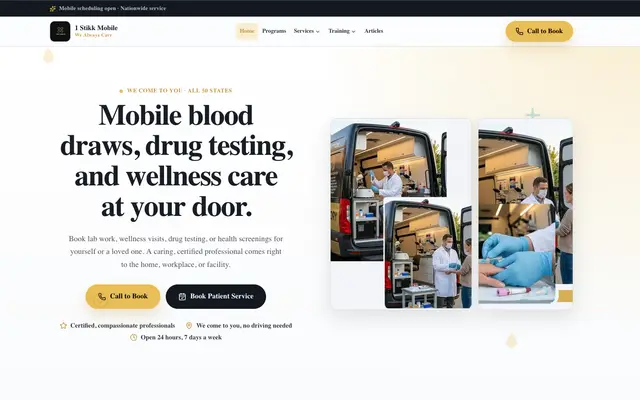 1 Stikk Mobile mobile phlebotomy & drug testing website homepage, designed and built by CEO Turbo