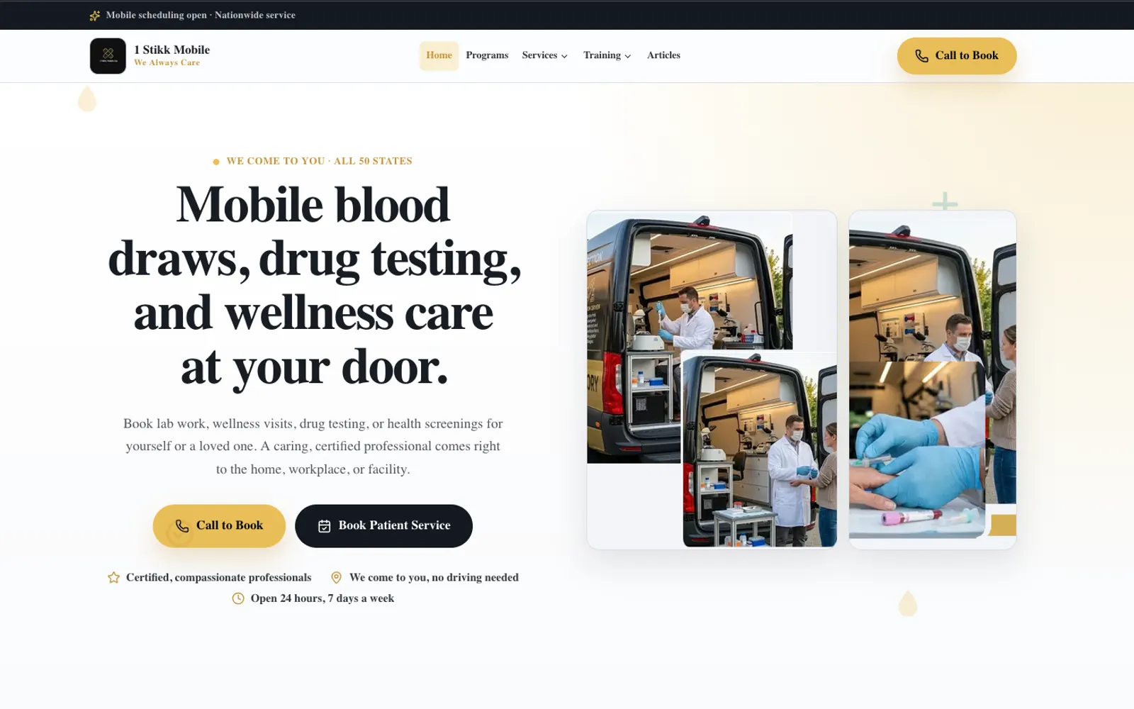1 Stikk Mobile mobile phlebotomy & drug testing website homepage, designed and built by CEO Turbo