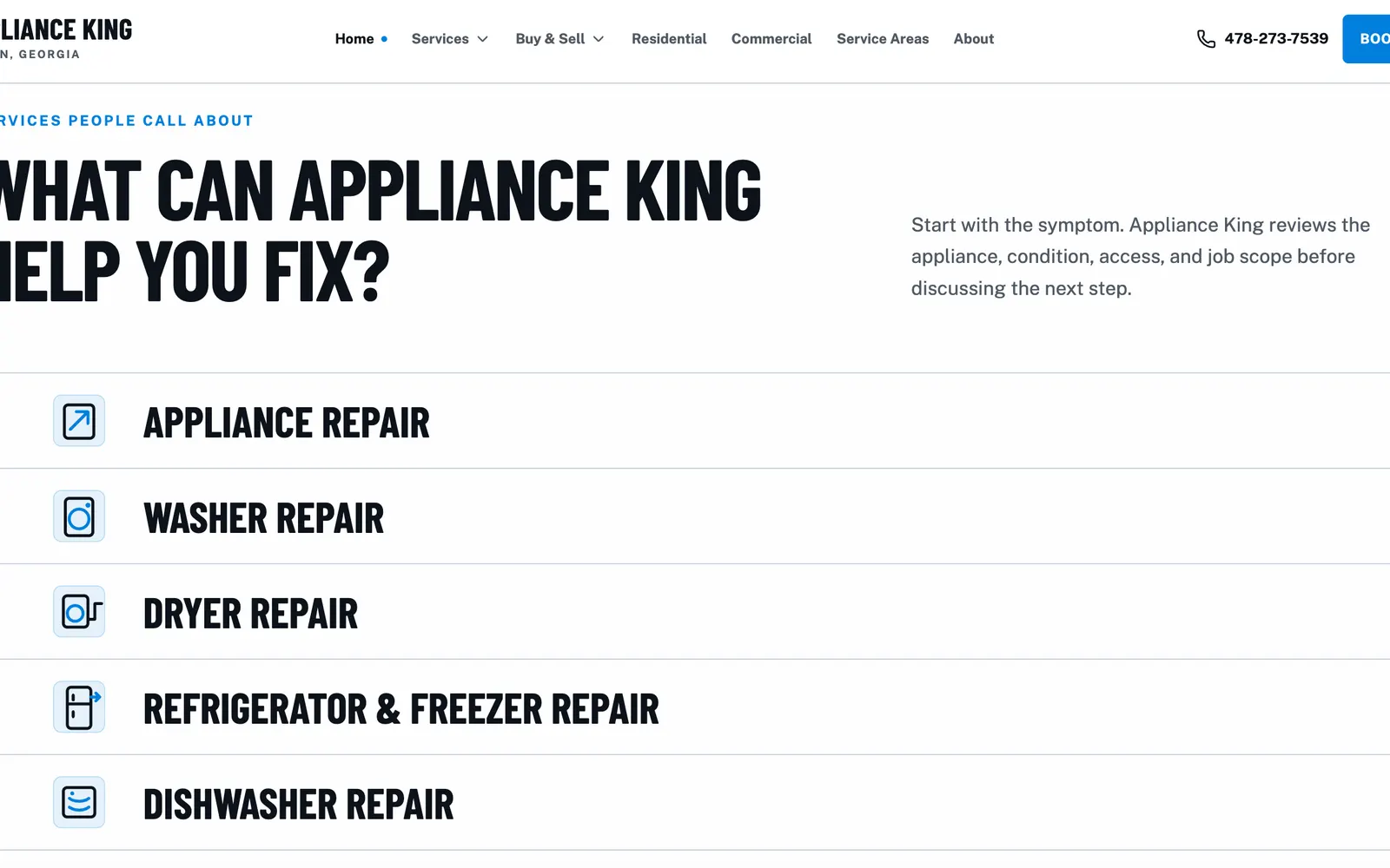 Appliance King appliance repair website homepage, designed and built by CEO Turbo