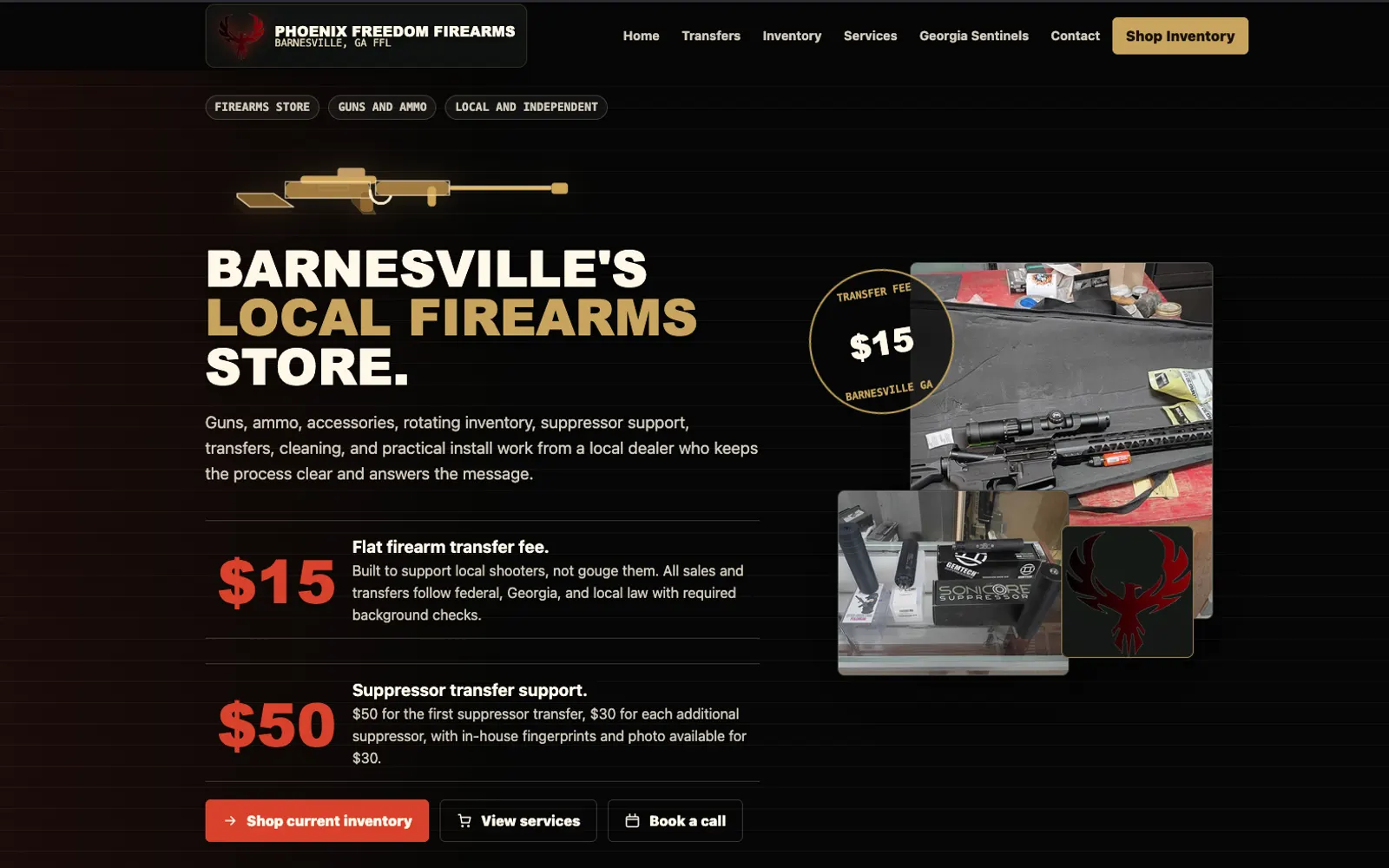Phoenix Freedom Firearms firearms store & ffl transfers website homepage, designed and built by CEO Turbo