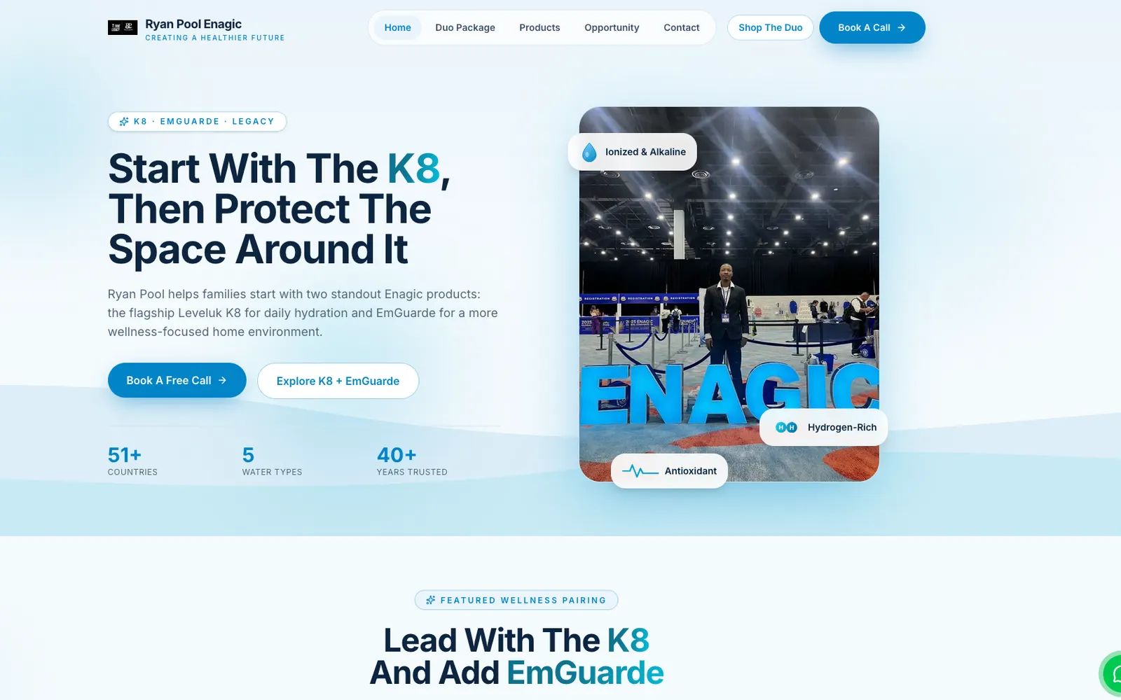 Ryan Pool Enagic enagic water systems website homepage, designed and built by CEO Turbo