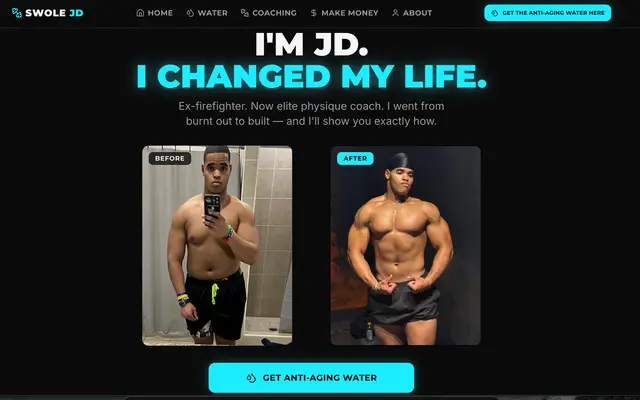 Swole JD physique coaching website homepage, designed and built by CEO Turbo