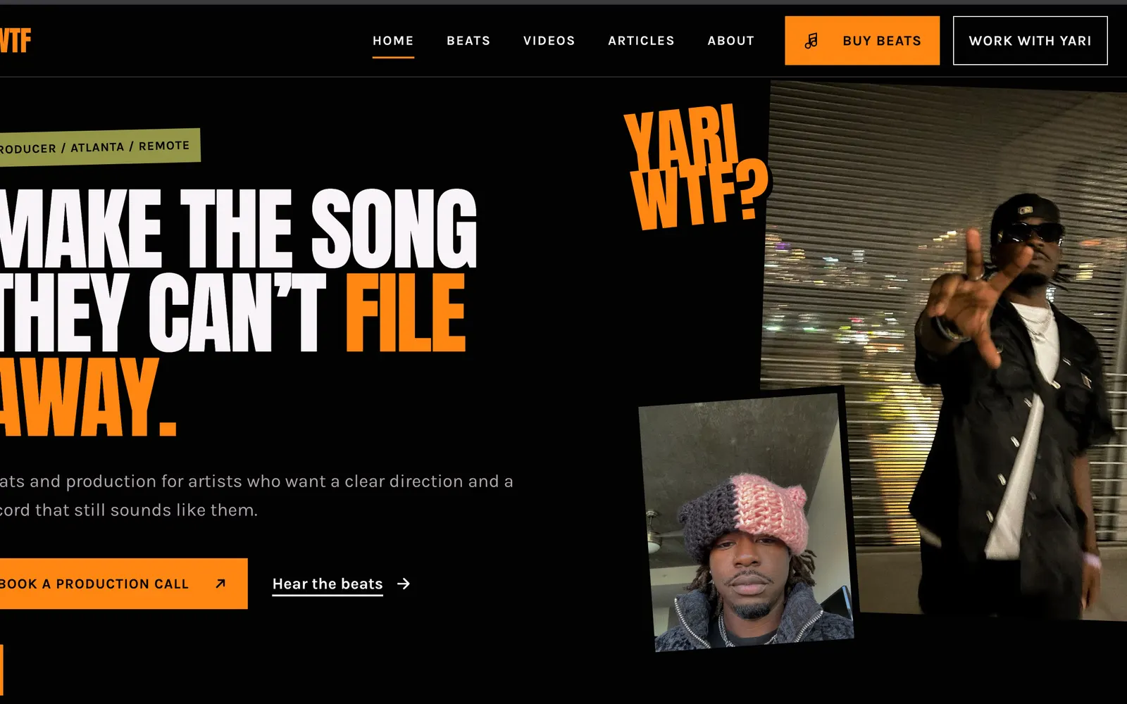YARI music producer website homepage, designed and built by CEO Turbo